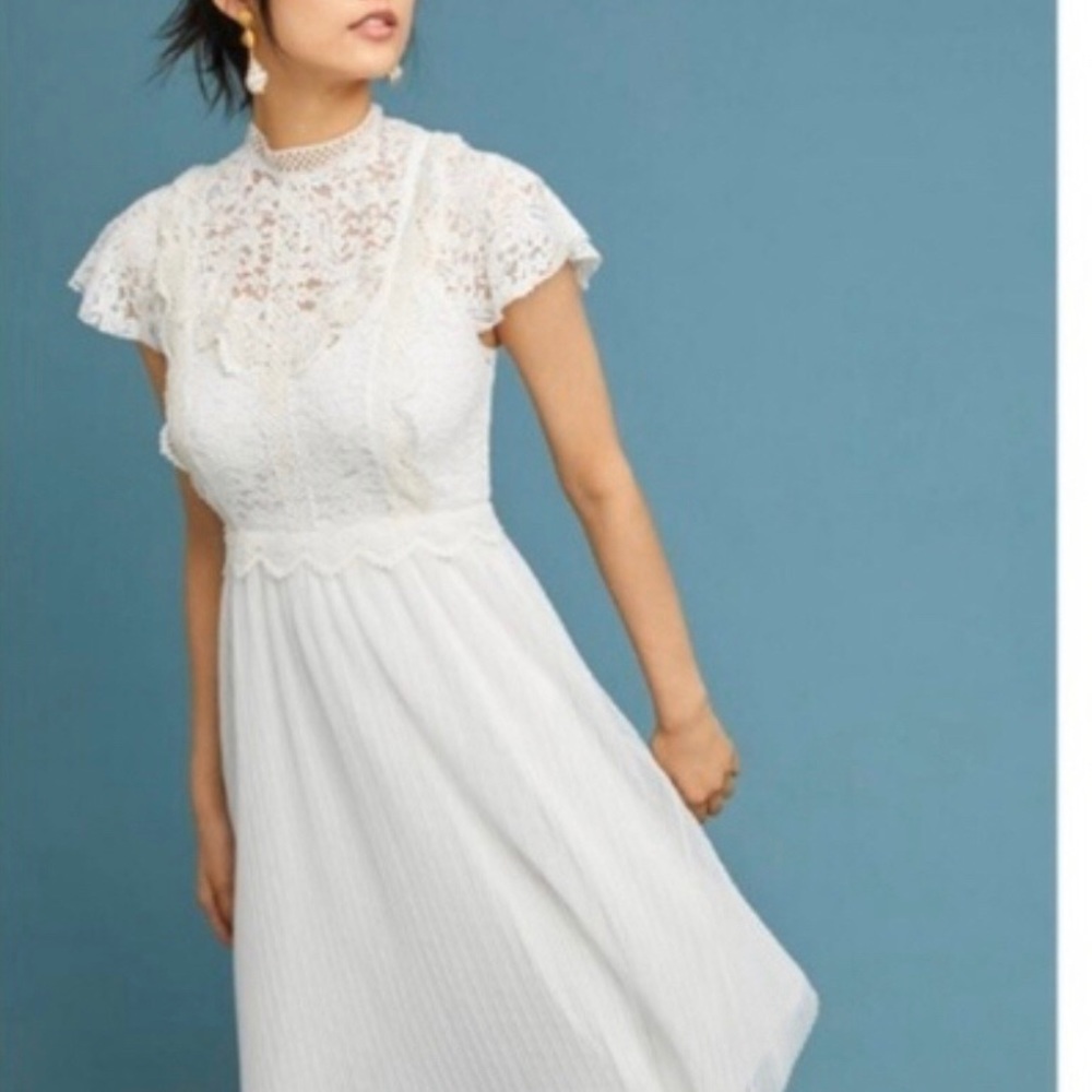 Anthropologie feather and bone ivory lace dress